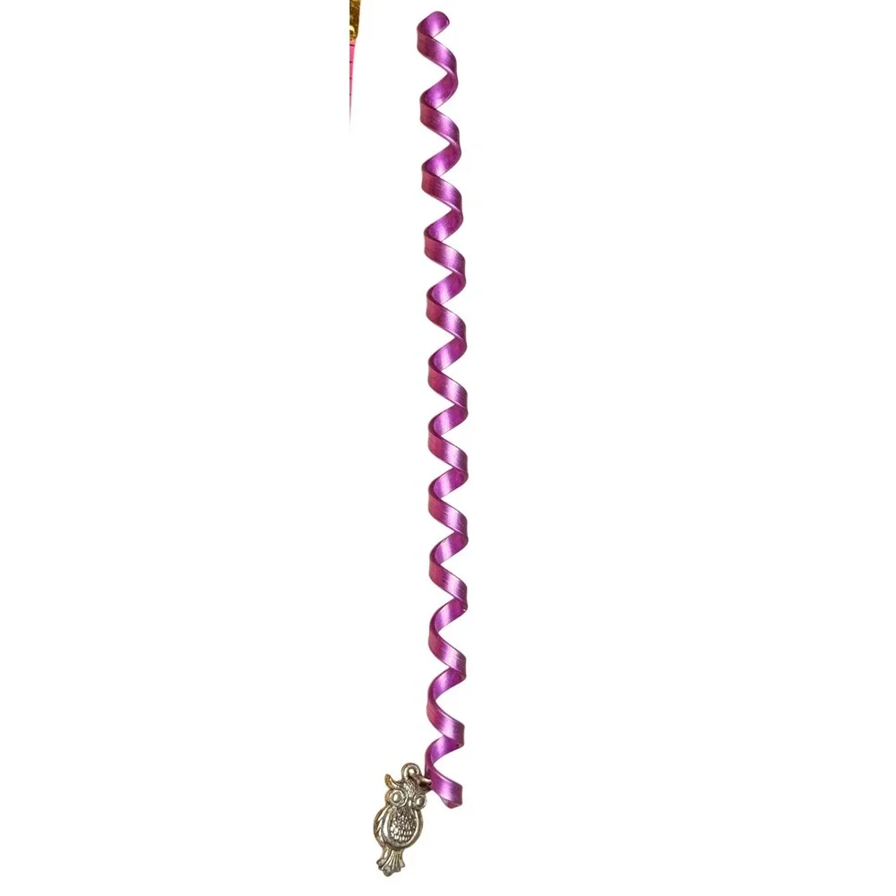 Y2K Purple Spiral Ribbon Owl Charm Hair Twister Boho Renaissance Accessory 5.9in